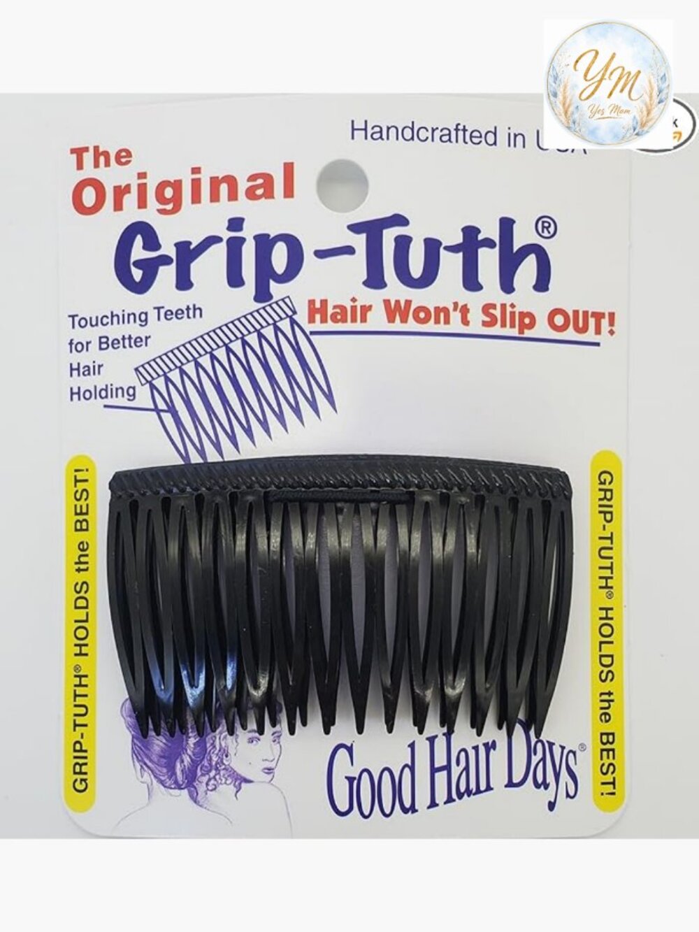 Set of 2 Grip-Tuth Side Combs for All Hair Types, Decorative Styling Combs